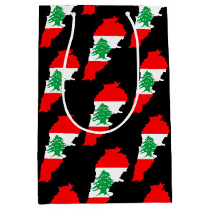 Sac Cadeau Moyen Carte du Liban avec drapeau