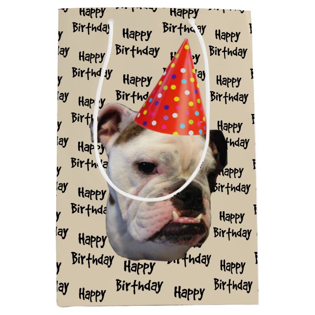 Sac Cadeau Moyen Casquette de fête d'anniversaire de bouledogue (Devant)