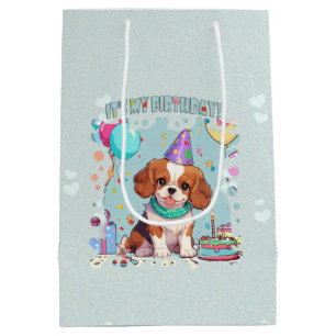 Sac Cadeau Moyen Cavalier King Charles Pastel C'est mon anniversair