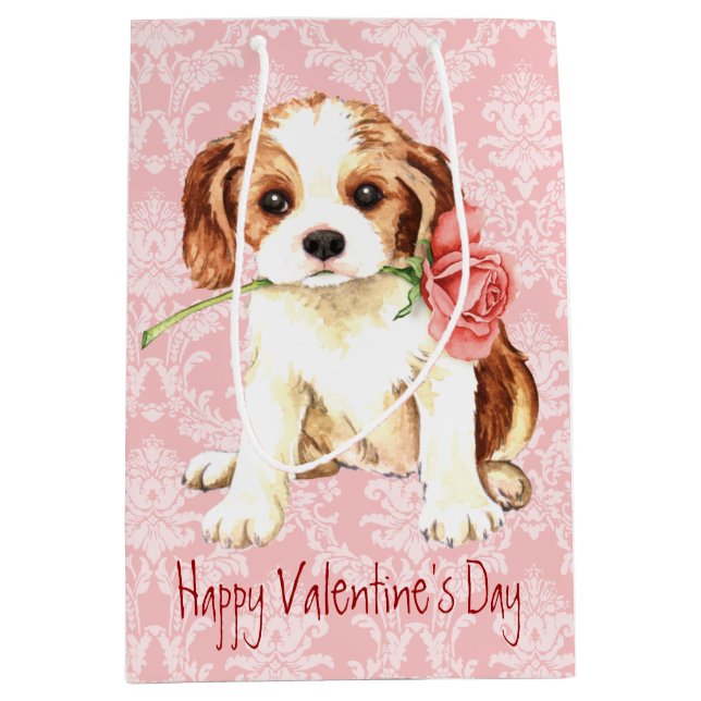 Sac Cadeau Moyen Cavalier rose de Valentine (Devant)