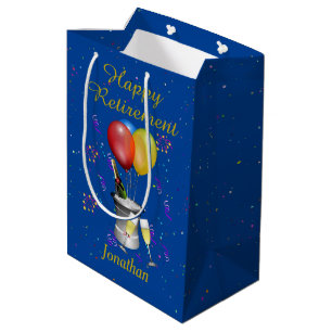 Sac Cadeau Moyen Célébration bleue de la retraite Vin pétillant