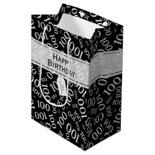 Sac Cadeau Moyen Centenaire 100e anniversaire Motif de numéro noir
