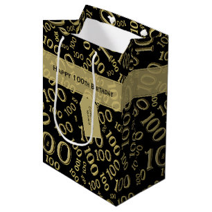 Sac Cadeau Moyen Centenaire 100e anniversaire Motif noir/or