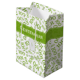 Sac Cadeau Moyen Centenarian 100e Motif du nombre aléatoire vert