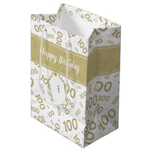 Sac Cadeau Moyen Centenarian 100th Gold Random Number Motif