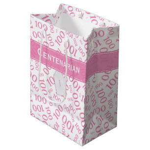 Sac Cadeau Moyen Centenarian 100th Pink Random Number Motif