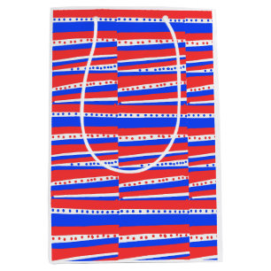 Sac Cadeau Moyen Cercles rayures rouge blanc bleu tote vin