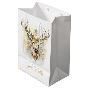 Sac Cadeau Moyen Cerf de glitterie or et diamant