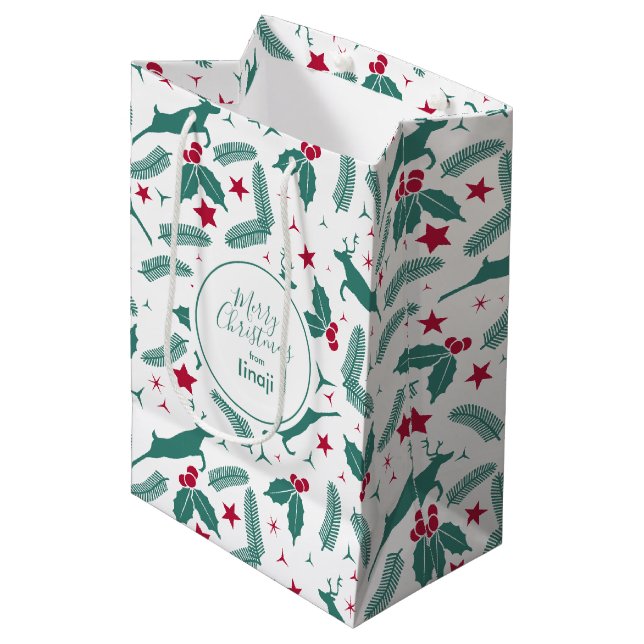 Sac Cadeau Moyen Cerfs de Noël cool et Motif saint (Devant Angle)