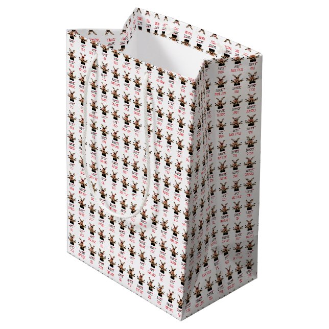 Sac Cadeau Moyen Cerfs de Noël sur moto (Dos Angle)