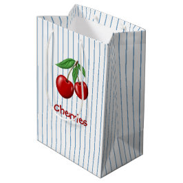 Sac Cadeau Moyen Cerises rouges sur Bleu Motif graphique