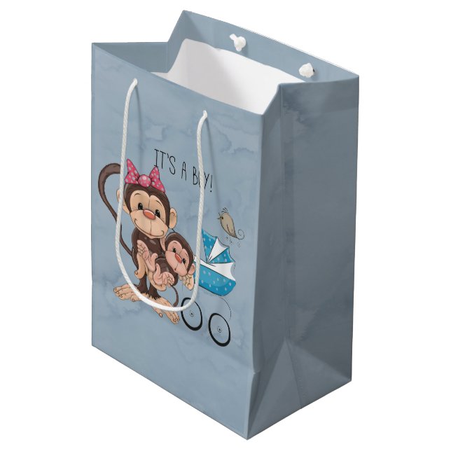 Sac Cadeau Moyen C'est un Baby shower de singe garçon (Devant Angle)