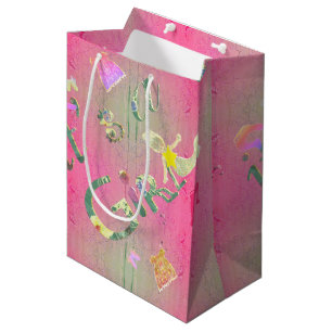 Sac Cadeau Moyen "C'est une fille" Police florale rose