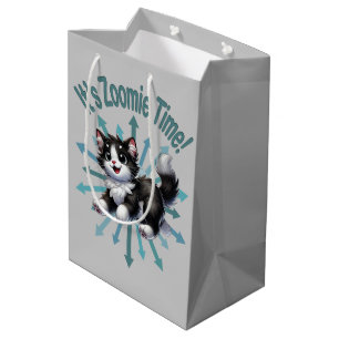 Sac Cadeau Moyen C'est Zoomie Time Cute Black & White Cat