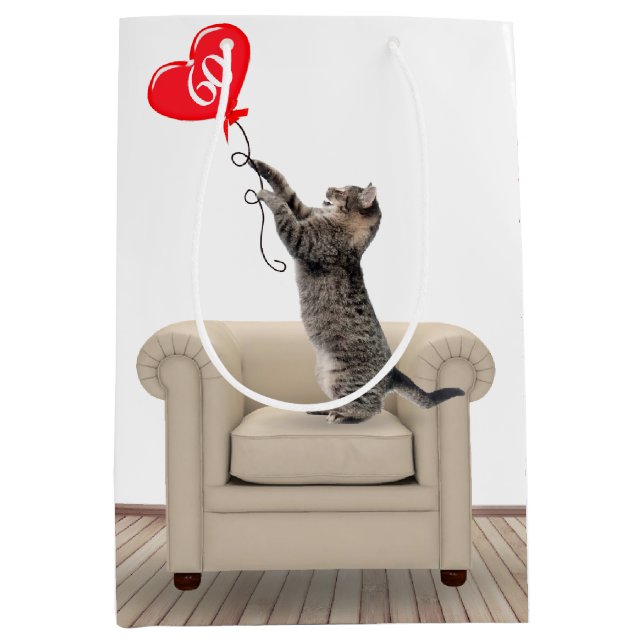 Sac Cadeau Moyen Chaise Cat On avec ballon 60e anniversaire (Devant)