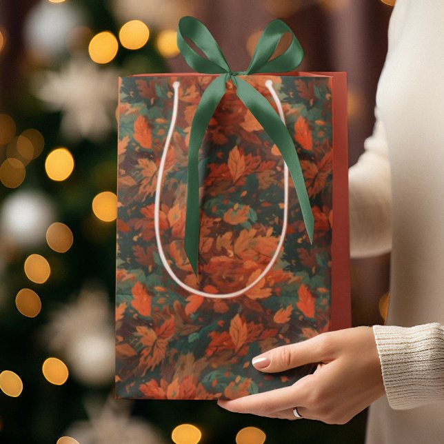 Sac Cadeau Moyen Chaleureux Feuilles rustiques d'aquarelle - Boho e (Créateur téléchargé)