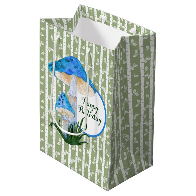 Sac Cadeau Moyen Champignons bleus sur Aspen Anniversaire (Devant Angle)