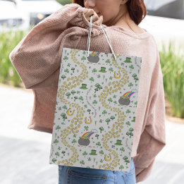 Sac Cadeau Moyen Chance Blanche branchée & Joy Jour de la Saint Pat