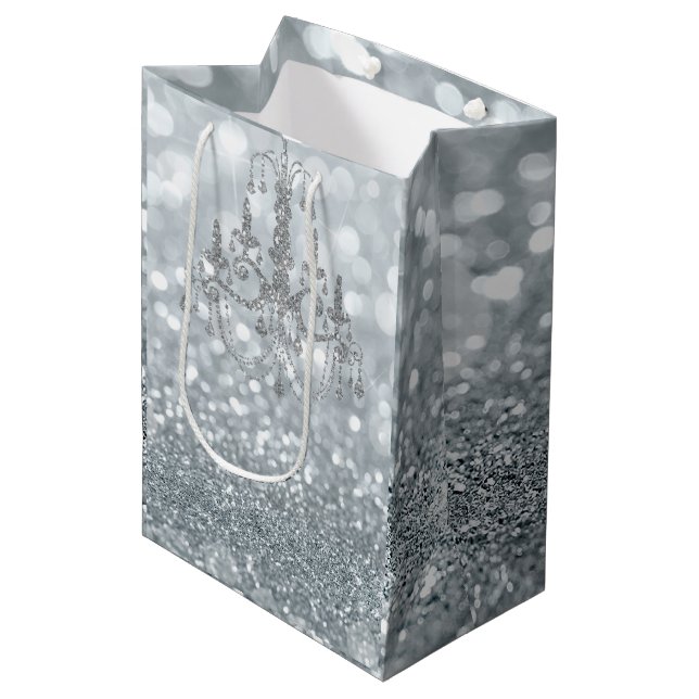 Sac Cadeau Moyen Chandelier blanc Parties scintillant en argent Bok (Devant Angle)