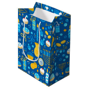 Sac Cadeau Moyen Chanoukah fête le bleu glacé