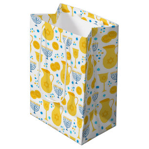 Sac Cadeau Moyen Chanukah Menorahs Gelt White