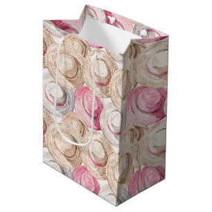 Sac Cadeau Moyen Chapeaux de Paille Blanc Crème Rose Anniversaire