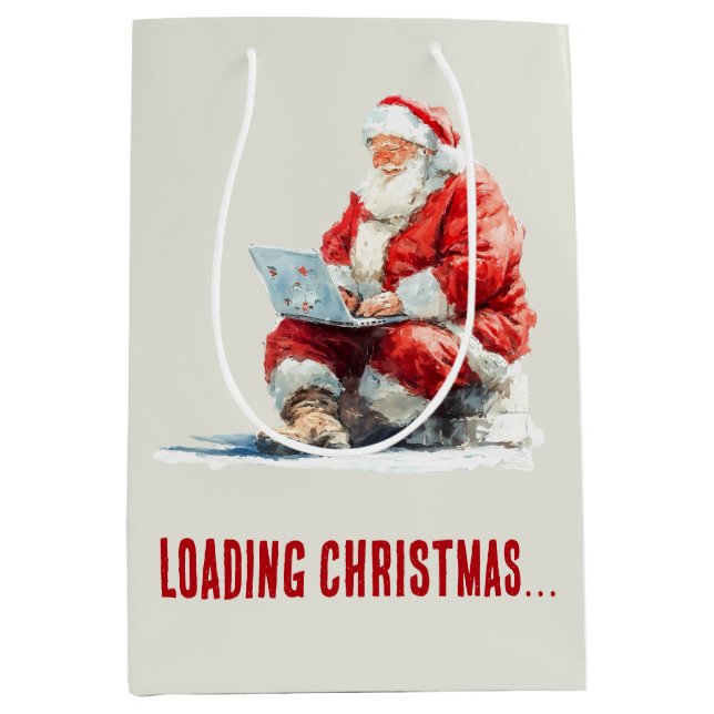 Sac Cadeau Moyen Chargement Noël amusant Père Noël Design (Devant)
