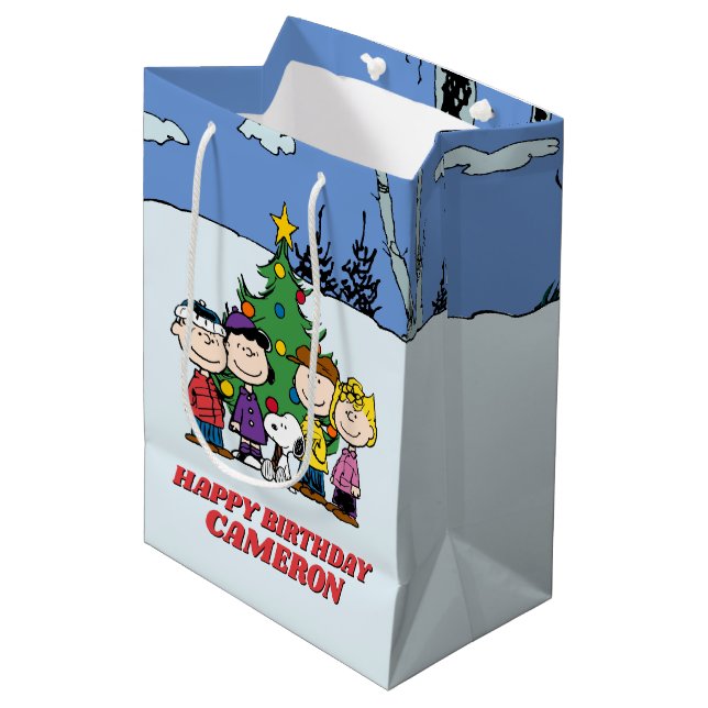 Sac Cadeau Moyen Charlie Brown et ses amis Anniversaire d'hiver (Devant Angle)