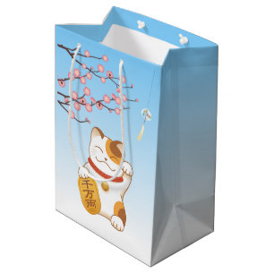 Sac Cadeau Moyen Chat chanceux japonais, Calico Maneki Neko