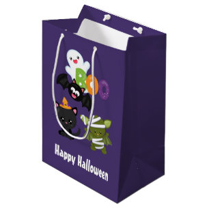 Sac Cadeau Moyen Chat de Cute Halloween, bat, mummy et ghost