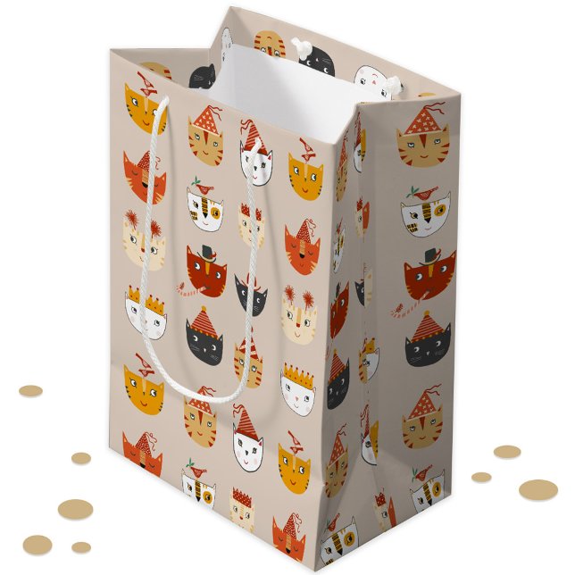Sac Cadeau Moyen Chat de fête (Fun party cats gift bag)