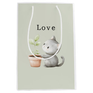 Sac Cadeau Moyen Chat de jardin avec amour des plantes