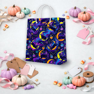 Sac Cadeau Moyen Chat de sorcière de la galaxie violette mystique