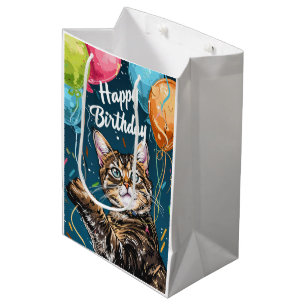 Sac Cadeau Moyen Chat du Bengale avec ballons