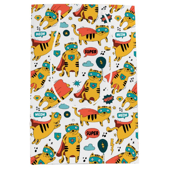 Sac Cadeau Moyen Chat Funny Superhero (Devant)