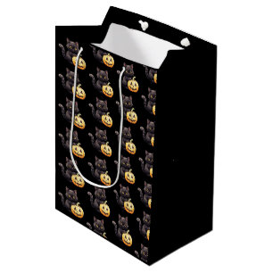 Sac Cadeau Moyen Chat noir et citrouille motif Halloween