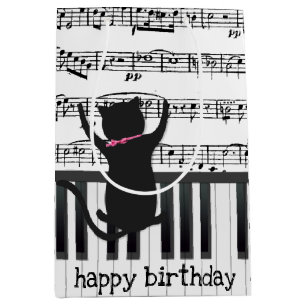 Sac Cadeau Moyen Chat Noir Sur Touches De Piano