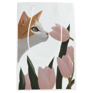 Sac Cadeau Moyen Chat Tigre Orange Amour Tulipe