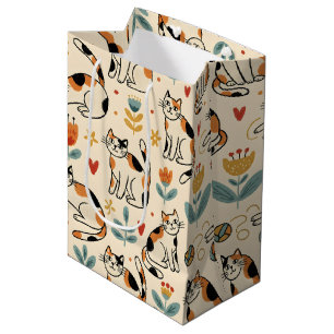 Sac Cadeau Moyen Chats calico de style d'art naïf