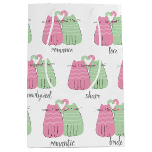 Sac Cadeau Moyen Chats Mariages roses et verts