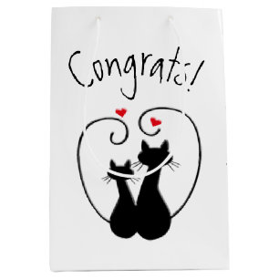 Sac Cadeau Moyen Chats noirs aux coeurs
