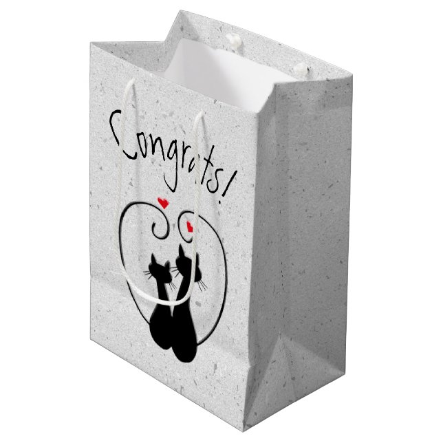 Sac Cadeau Moyen Chats noirs aux Coeurs rouges (Devant Angle)