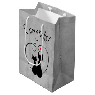 Sac Cadeau Moyen Chats noirs avec des cœurs