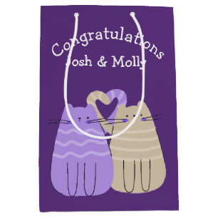 Sac Cadeau Moyen Chats nouvellement mariés en violet