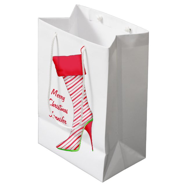 Sac Cadeau Moyen Chaussure Nom de l'amoureux Personnalisé Noël Stoc (Devant Angle)