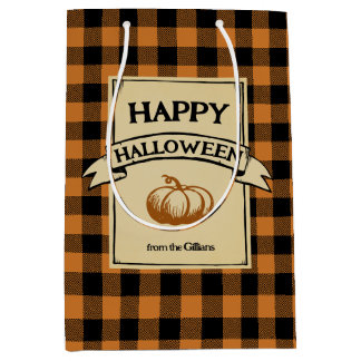Sac Cadeau Moyen chèque orange halloween plissé