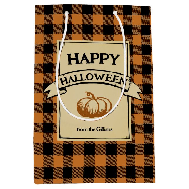 Sac Cadeau Moyen chèque orange halloween plissé (Devant)