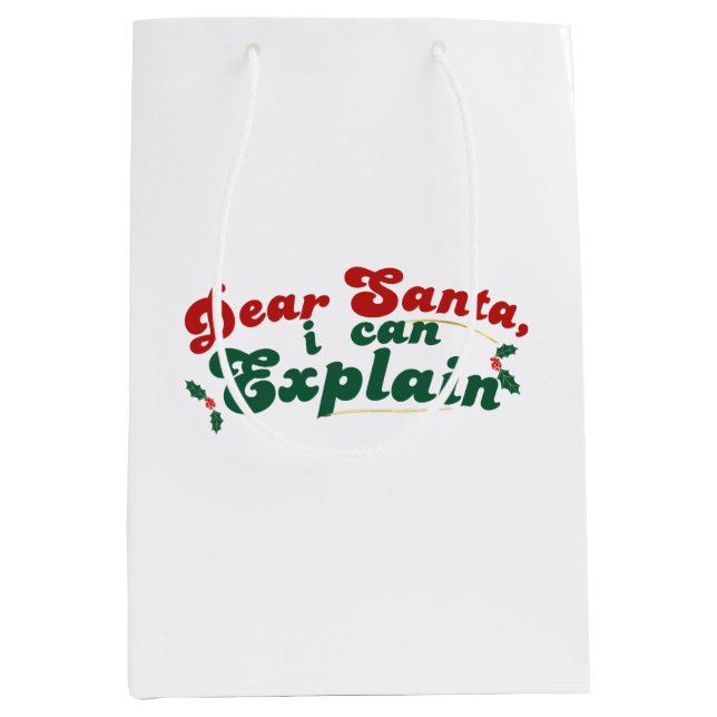 Sac Cadeau Moyen Cher Père Noël, Je Peux Expliquer - Fête (Devant)