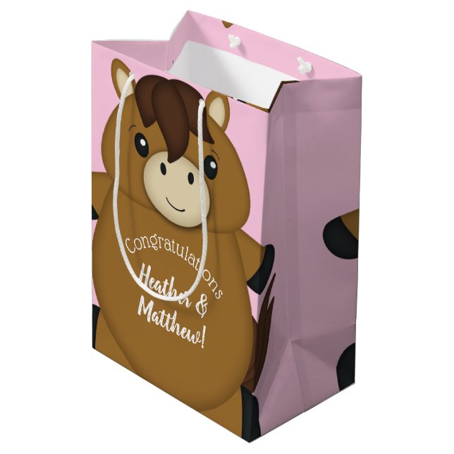 Sac Cadeau Moyen Cheval Baby shower rose (Dos Angle)