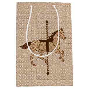 Sac Cadeau Moyen Cheval de carrousel - brun chocolat et bronzage